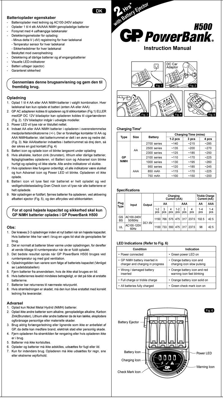 Manual til GP-PowerBank-H500-Manual