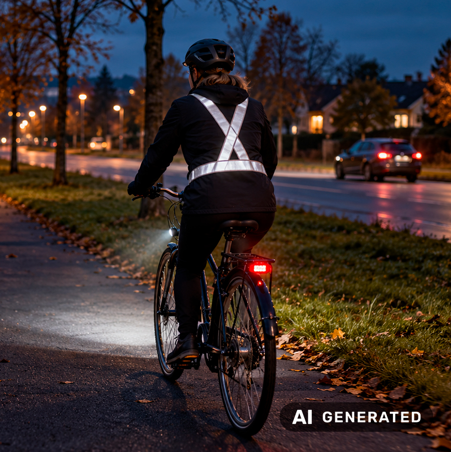 Cyklist med reflekssele og lys