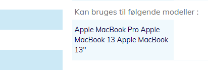 Kompatibilitetsliste på produktside