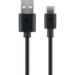 USB-A 2.0 til USB-C lade- og datakabel, sort, 2m