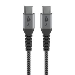 USB-C 2.0 til USB-C lade- og datakabel, tekstil, sort/grå, 0,5m