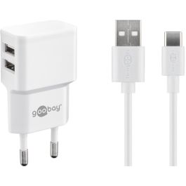Goobay Dual USB Lader 12W - hvid (Incl 1 x USB-C kabel)