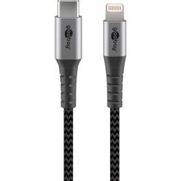 USB-C 2.0 til Lightning lade- og datakabel, MFI, tekstil, sort/grå, 1m