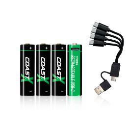 Coast AA 1.5V USB-C genopladelige batterier 2400 mAh (4 stk) - Certificeret CarbonNeutral (CO2-neutral)