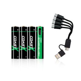 Coast AAA 1.5V USB-C genopladelige batterier 750 mAh (4 stk) - Certificeret CarbonNeutral (CO2-neutral)