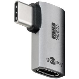 USB-C 4.0 til USB-C Hun, adapter, horisontal 90°, grå