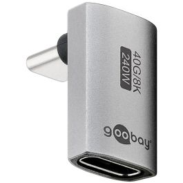 USB-C 4.0 til USB-C Hun, adapter, vertikal 90°, lang, grå