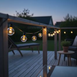 Ude/inde lyskæde m/10 store LED-pære, batteri