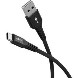 USB-A 2.0 til USB-C lade- og datakabel, tekstil, sort, 3m