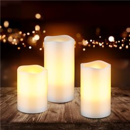 Goobay 3 stk. LED voks bloklys m. timer og fjernbetjening, Hvid