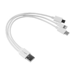 Leki 3i1 USB-A 3.0 til Lightning/USB-C/Micro USB data & ladekabel, hvid, 0,2m