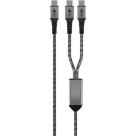 USB-C 2.0 til 2 x USB-C lade- og datakabel, tekstil, sort/grå, 1,5m