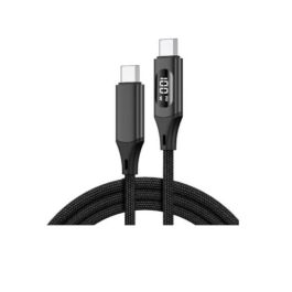 USB-C 3.0 til USB-C lade- og datakabel m. display, 100W, tekstil, sort, 1m