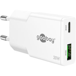 Goobay USB-C/USB GaN Dual lader slim, 20W, PD/QC, Hvid