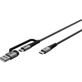 USB-C 2.0 til USB-C/USB-A adapterkabel, tekstil, sort/grå, 1m
