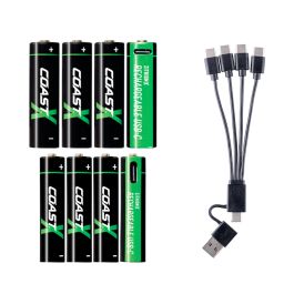 Coast 4xAA + 4xAAA 1.5V USB-C genopladelige batterier - Certificeret CarbonNeutral (CO2-neutral)