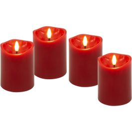 LED Vokslys m/ bevægelig flamme & timer, 4 stk. - Rød
