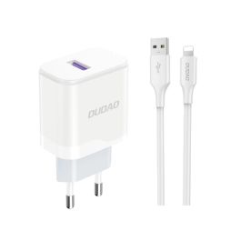 Dudao A20EU USB-A hurtig oplader 18W, Hvid inkl. Lightning -kabel