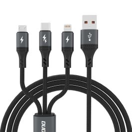 Dudao L3E 3in1 USB-A 2.0 til Lightning/USB-C/Micro USB lade- og datakabel, 60W, sort, 1,2m