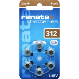 Renata ZA312 (6 stk.) Høreapparatbatterier - 0 % kviksølv