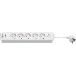 5-vejs strømskinne med switch, schuko og 2 USB-porte