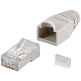 CAT 5e RJ45 plug afskærmet med stress mindskene hætte, grå - 1 stk.