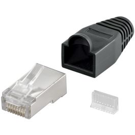 CAT 5e RJ45 plug afskærmet med stress mindskene hætte, sort - 1 stk.