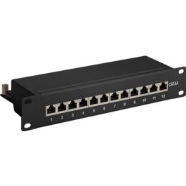 CAT 6a 10 tommer patch panel, 12 port, sort, Papirboks med label