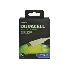 Duracell USB-A 3.0 til USB-C lade- og datakabel, hvid, 1m