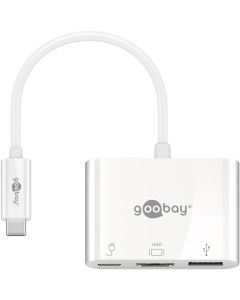 Goobay USB -C Multiport Adapter HDMI (4K30Hz) + C, 3A 60W, White - Tilføjer HDMI og USB 3.0 -porte til en USB -C -enhed - 0,16 m