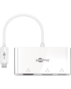 Goobay USB -C Multiport Adapter VGA+DP+HDMI - udvider USB C -enhed til en HDMI - en displayport og en VGA -port. - 0,14 m