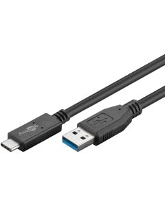 USB-A 3.2 til USB-C lade- og datakabel, sort, 0,5m