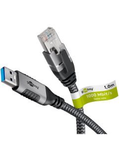 Goobay USB-A 3.0 til RJ45 Ethernet kabel, tekstil, sort, 1m