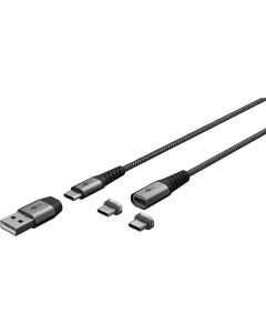 Goobay Magnetisk USB kabel 2in1, 1m - stofbeklædt