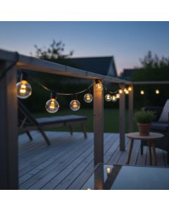 Ude/inde lyskæde m/10 store LED-pære, batteri