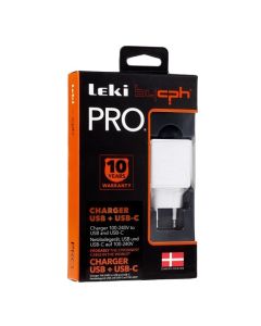 Leki Pro Multiport lader 20W (1xUSB/1xUSB-C) - Hvid