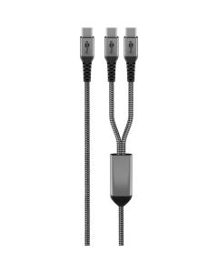 USB-C 2.0 til 2 x USB-C lade- og datakabel, tekstil, sort/grå, 1,5m