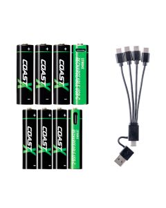 Coast 4xAA + 4xAAA 1.5V USB-C genopladelige batterier - Certificeret CarbonNeutral® (CO2-neutral)