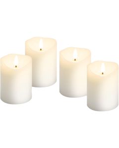 LED Vokslys m/ bevægelig flamme & timer, 4 stk.