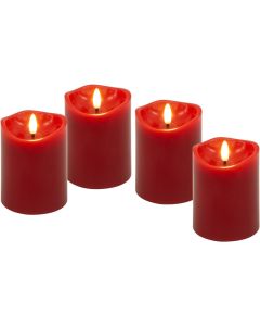 LED Vokslys m/ bevægelig flamme & timer, 4 stk. - Rød