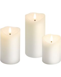 LED vokslys med bevægelig flamme - 3 stk.