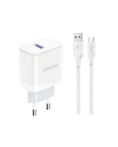 Dudao A20EU USB-A hurtig oplader 18W, Hvid inkl. USB-C-kabel