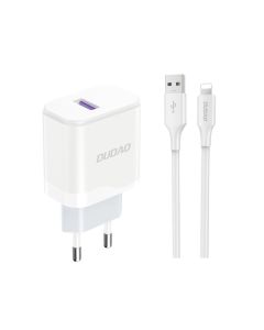 Dudao A20EU USB-A hurtig oplader 18W, Hvid inkl. Lightning -kabel