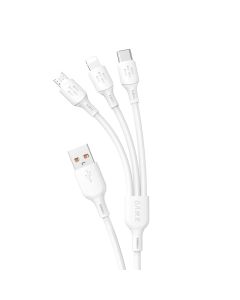 Dudao L8A-3in1 USB-A 2.0 til Lightning/USB-C/Micro USB lade- og datakabel, hvid, 1,2m