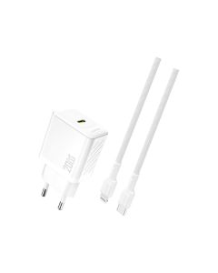 Dudao A26EU USB-C GaN Power lader 20W PD inkl. Lightning kabel - Hvid