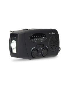 Nedis nødradio - batteri/håndsving/solcelle/lygte/powerbank/FM/AM