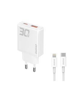Dudao A30EU USB-A/USB-C Multiport GaN oplader 30W inkl. Lightning kabel