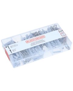 Sortimentsboks med træskruer/plugs, TX, 249 stk.