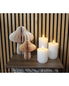 Riflede LED bloklys i voks m/ 3D flamme, 3 stk. - Hvid