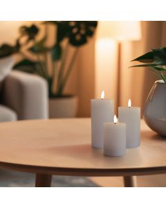LED bloklys i voks m/ 3D flamme & fjernbetjening, 3 stk. - Whisper white